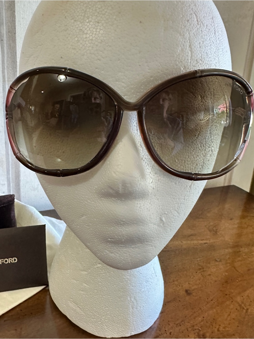 Tom Ford Claudia TF75 Gradient Oversized Women's Sunglasses Subtle Bamboo Gold